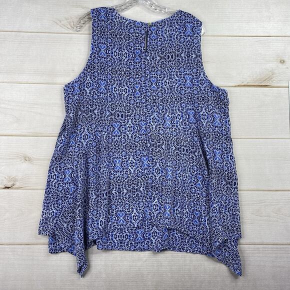 Fever Blouse Womens XL Blue Geometric Sleeveless Asymmetrical Layered Colorful - Picture 6 of 9